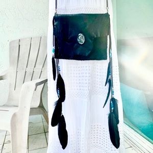 Black Genuine Raw Leather Labradorite Crossbody